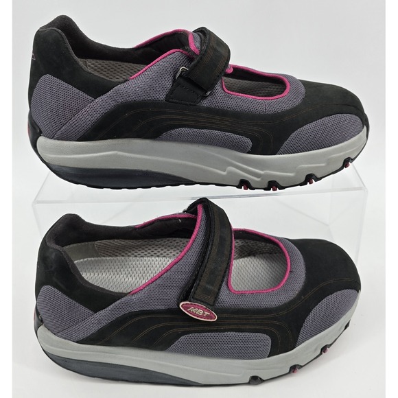 MBT Lami Walking Shoes Womens 7.5 Mary Jane Black Gray Toning Hook Loop Rocker - Picture 1 of 7